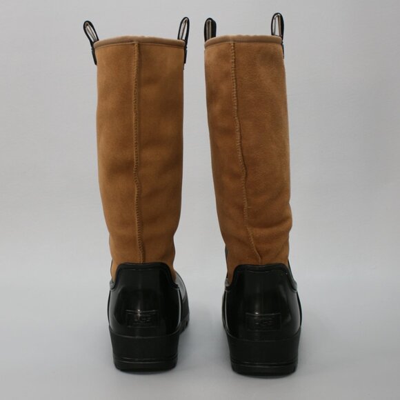 UGGS Ladies 8 Raincloud Tall Waterproof Chestnut Lined Rubber Rain Boots 1133991 - Picture 4 of 11